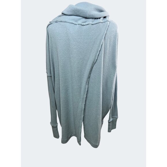 Free People Juicy Ribbed Dusty Blue Cowl Neck Sweater Loose Fit Small - Picture 4 of 14